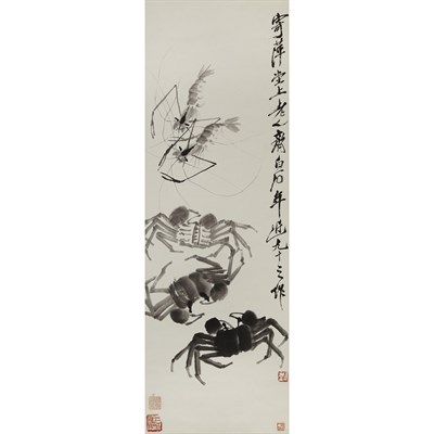 Lot 529 - Qi Baishi (1846-1957) Hanging scroll, crabs...