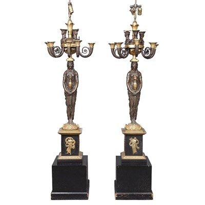 Lot 359 - Pair of Empire Gilt and Patinated-Bronze Eight-...