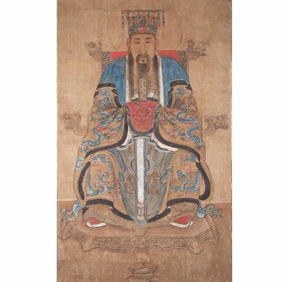 Lot 395 - Korean Ink on Silk Scroll Painting Depicting a...