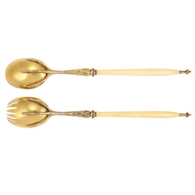 Lot 180 - Victorian Gilt Silver and Ivory Salad Serving...
