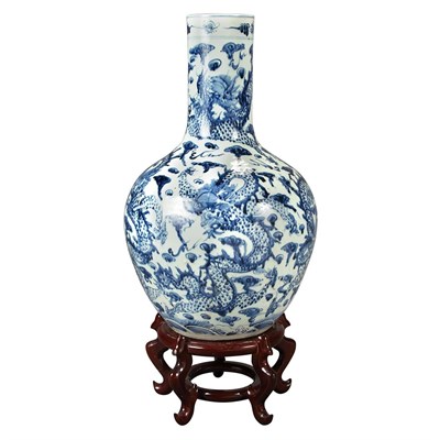 Lot 409 - Chinese Blue and White Porcelain Bottle Vase...