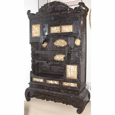 Lot 242 - Japanese Ivory Inlaid Hardwood Open Cabinet...