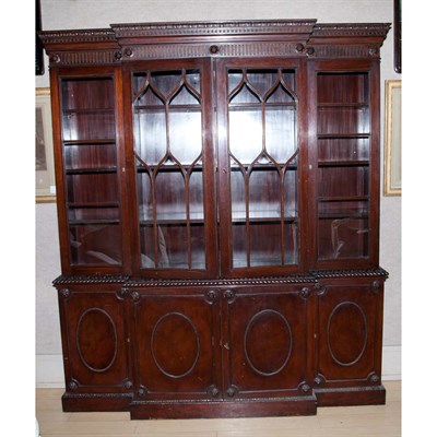 Lot 384 - Georgian Style Mahogany Breakfront Bookcase...