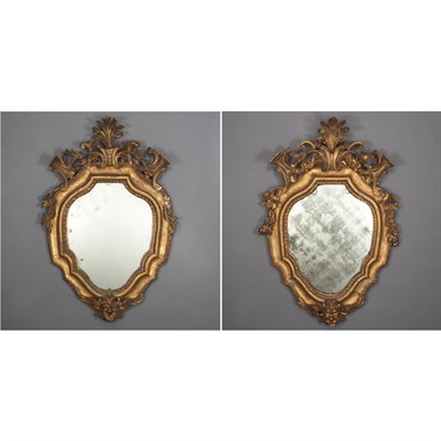Lot 231 - Pair of Italian Rococo Style Gilt-Wood Mirrors...