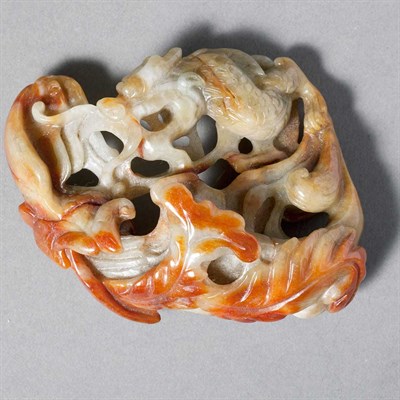 Lot 375 - Chinese Celadon and Red Jade Dragon Length 3...