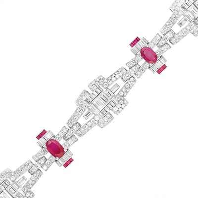 Lot 639 - Art Deco Platinum, Ruby and Diamond Bracelet