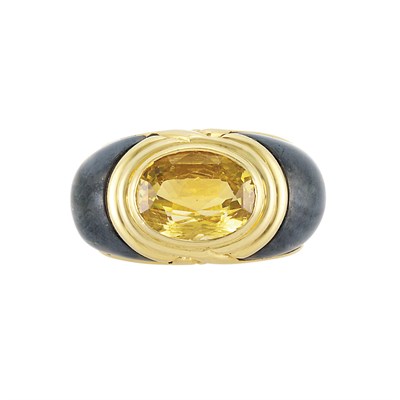 Lot 29 - Gold, Blackened Gold and Yellow Sapphire Ring, Bulgari