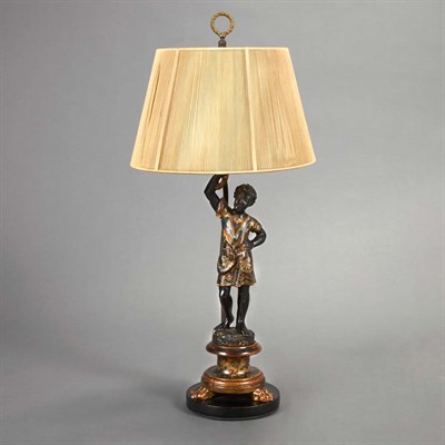 Lot 150 - Italian Polychrome Decorated Wood Figural Lamp...