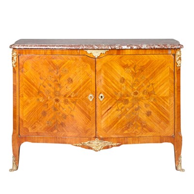 Lot 408 - Louis XVI Style Marble Top Fruitwood Cabinet...