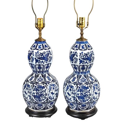 Lot 387 - Pair of Chinese Blue and White Glazed...