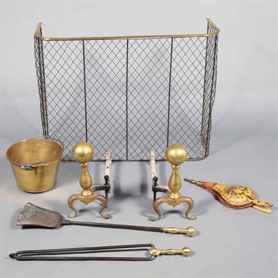 Lot 183 - Group of Brass and Iron Fireplace Equipment...