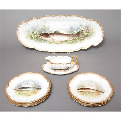 Lot 298 - Limoges Hand Painted Porcelain Fish Service...