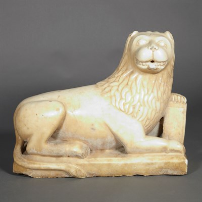 Lot 34 - Pair of Indian White Marble Lions Each resting...