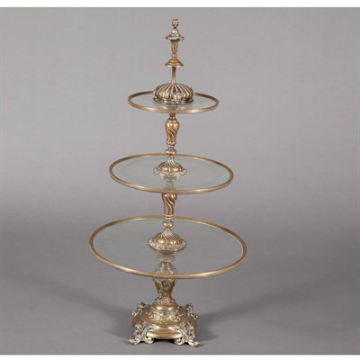 Lot 232 - Victorian Brass and Glass Three-Tier Stand...
