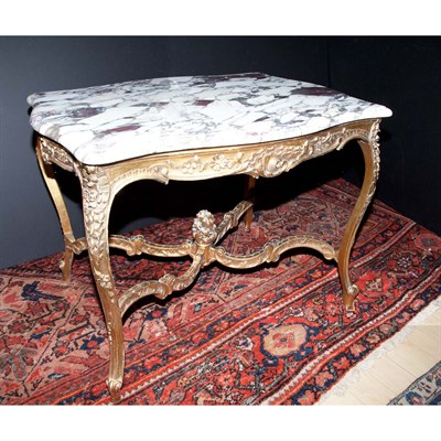 Lot 321 - Rococo Style Marble Top Gilt-Wood Center Table...