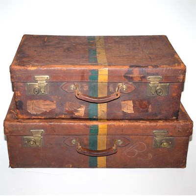 Lot 475 - Set of Four Leather Racing Suitcases Height of...