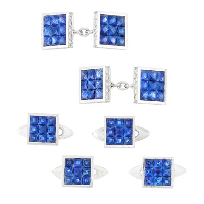 Lot 204 - White Gold, Invisibly-Set Sapphire and Diamond Dress Set