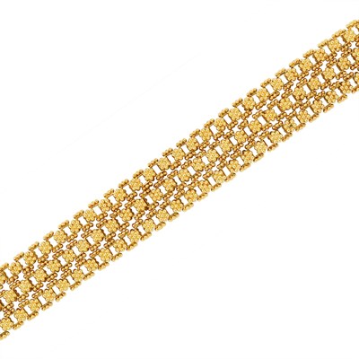 Lot 254 - Triple Strand Granulated Gold Link Bracelet, Massoni