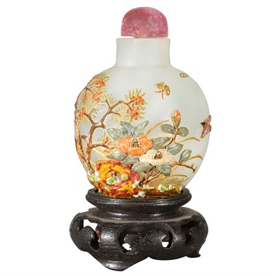 Lot 207 - Chinese Embellished White Jade Snuff Bottle...