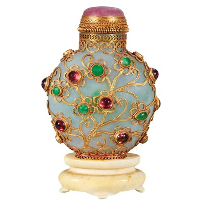 Lot 188 - Chinese Jeweled Jade Snuff Bottle 19th Century...