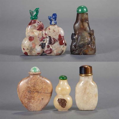 Lot 147 - Group of Five Chinese Stone Snuff Bottles 19th...