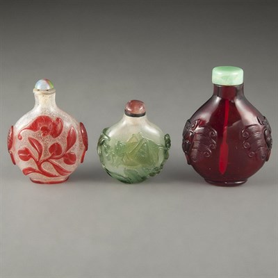Lot 150 - Group of Three Chinese Glass Snuff Bottles...