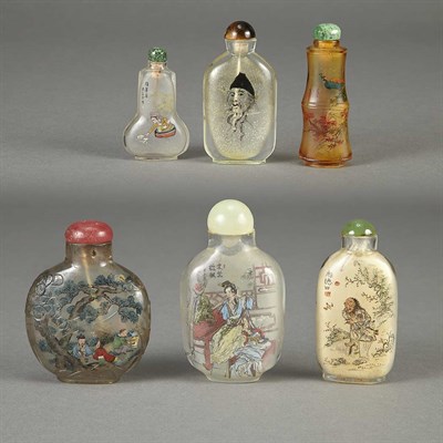 Lot 232 - Group of Six Chinese Inside Painted Snuff...