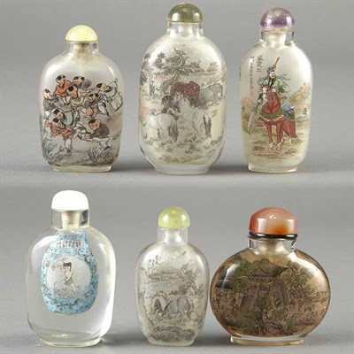 Lot 170 - Group of Six Chinese Inside Painted Snuff...