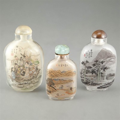 Lot 167 - Group of Three Chinese Inside Painted Snuff...
