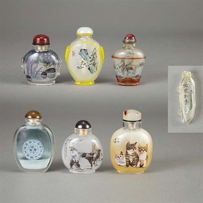 Lot 240 - Group of Seven Chinese Inside Painted Snuff...