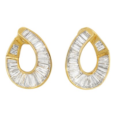 Lot 138 - Pair of Gold and Diamond Hoop Earrings, Bulgari