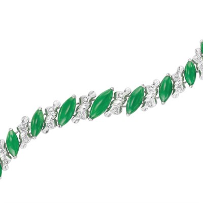 Lot 578 - White Gold, Jade and Diamond Bracelet