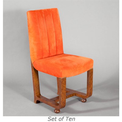 Lot 314 - Set of Ten Art Deco Style Walnut and Suede...