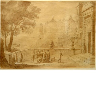 Lot 36 - Manner of Claude Lorrain Figures on a Terrace...