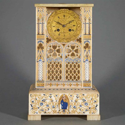 Lot 1584 - French Gothic Revival Alabaster Mantel Clock...