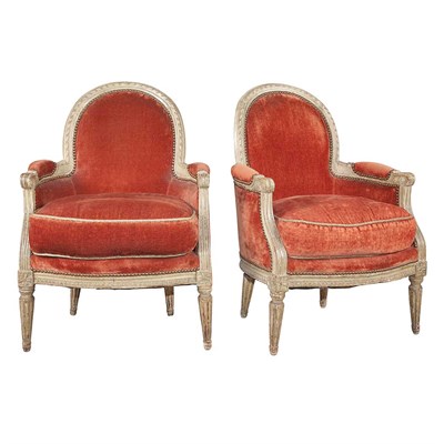 Lot 325 - Pair of Louis XV Painted Diminutive Bergeres...