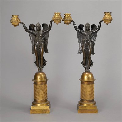 Lot 396 - Pair of Empire Style Gilt and Patinated-Bronze...