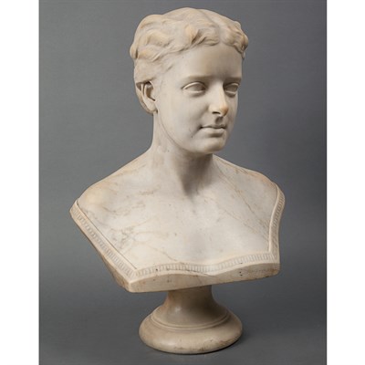 Lot 1312 - White Marble Bust of a Lady Launt Thompson,...