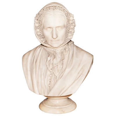 Lot 1280 - American Marble Bust of a Woman in a Bonnet...