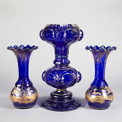Lot 1485 - Pair of Gilt Chinoiserie Decorated Blue Glass...