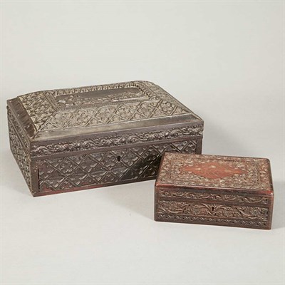 Lot 1292 - Two Gothic Revival Style Carved Wood Caskets;...