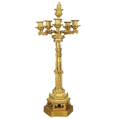 Lot 1511 - Gothic Revival Gilt-Brass Five-Light...