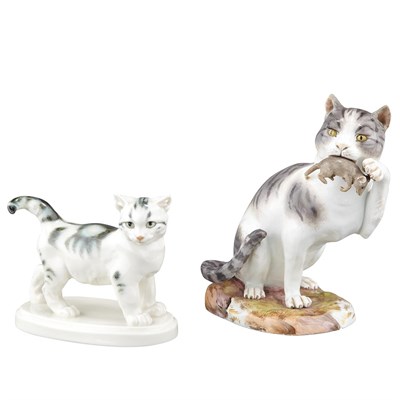 Lot 212 - Two Meissen Figures of Cats Height of taller 8...