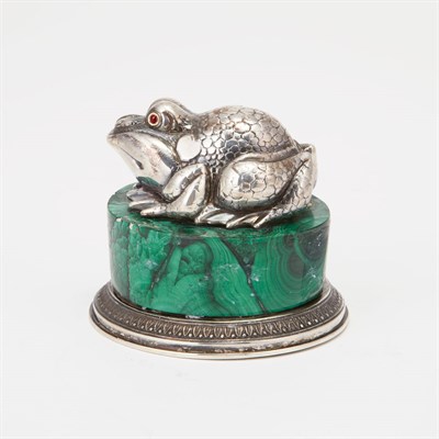 Lot 208 - Faberge Style Silver and Malachite Frog-Form...