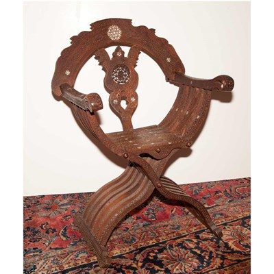 Lot 303 - North African Carved Teak and Mother-of-Pearl...