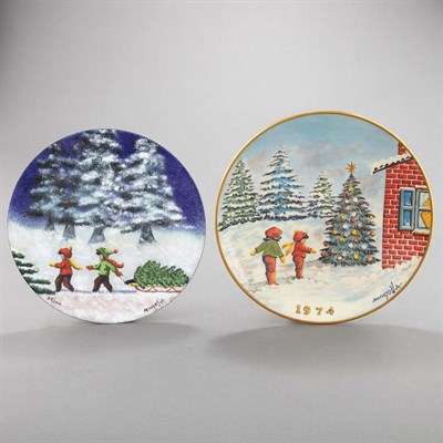 Lot 200 - Two Gorham Painted Metal Plates Signed Don...