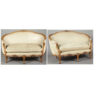 Lot 324 - Pair of Louis XV Style Fruitwood Settees Each...