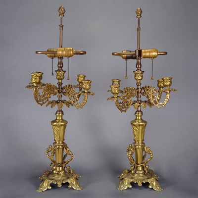 Lot 373 - Pair of Louis XVI Style Brass Five-Light...