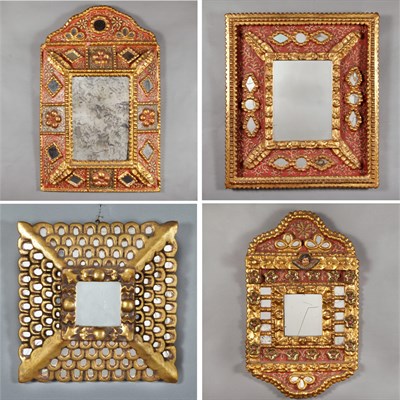 Lot 322 - Group of Four Mexican Carved, Painted and Gilt-...