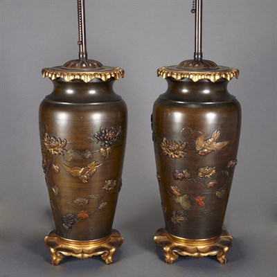 Lot 385 - Pair of Parcel Gilt Bronze Lamps Each of ovoid...